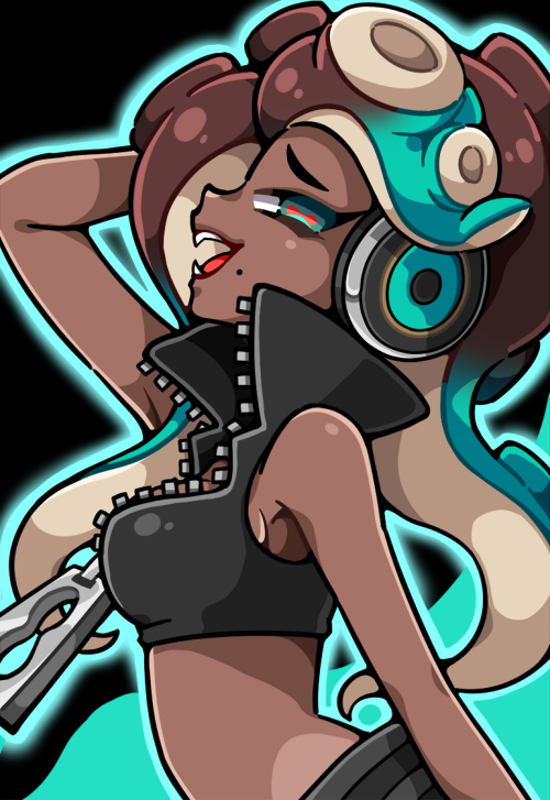 1girl, :d, aqua_eyes, aqua_hair, arm_up, bare_shoulders, black_hair, black_shirt