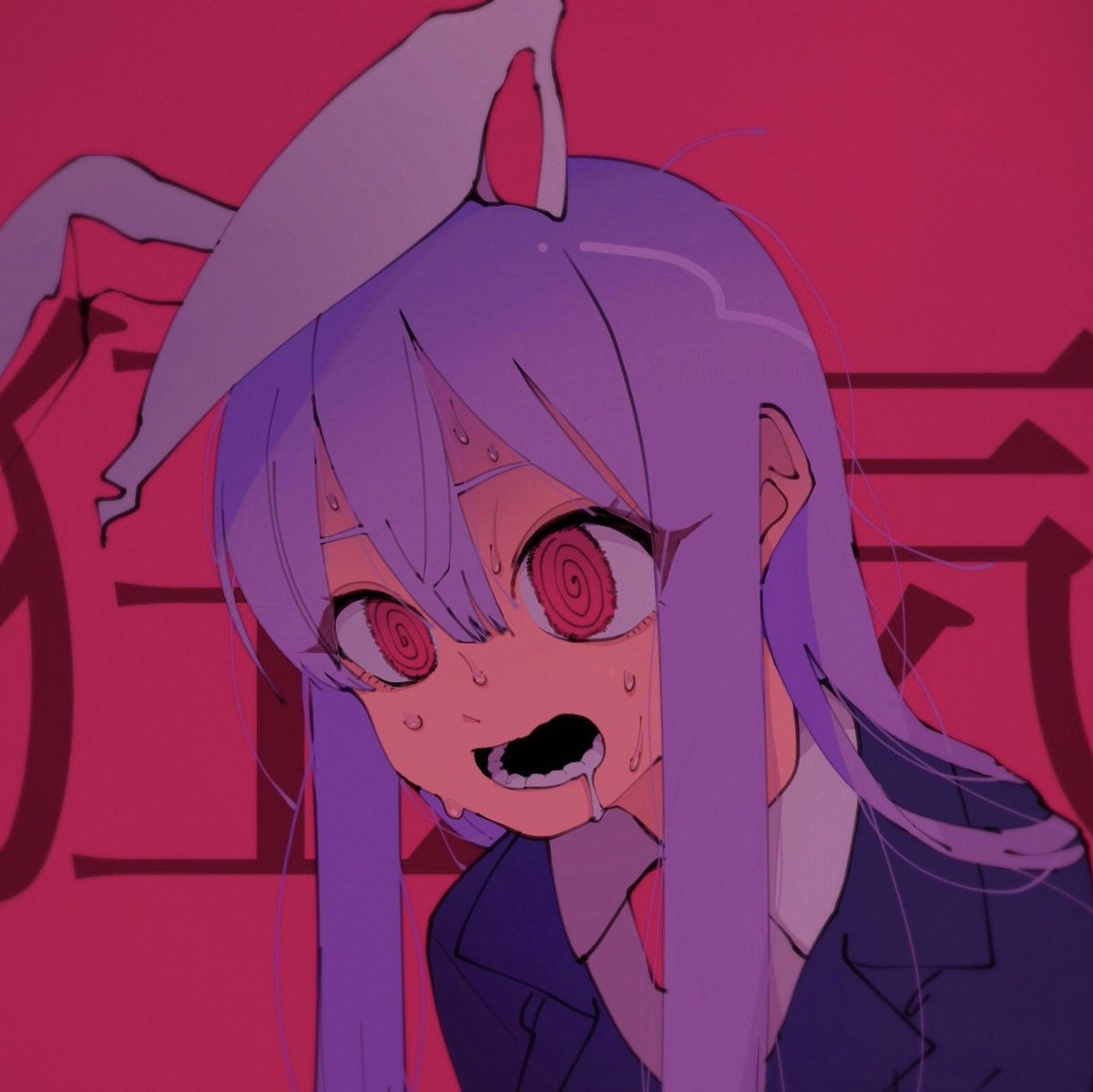 1_girl, ahegao, animal_ears, blazer, namosuke_, purple_hair, rabbit_ears, red_eyes, red_neckwear, reisen_udongein_inaba, spiral_eyes, touhou