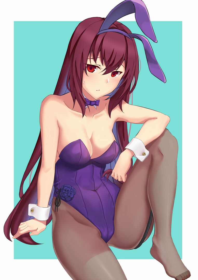 1girl, animal_ears, blush, bow, bowtie, breasts, bunnysuit, collarbone