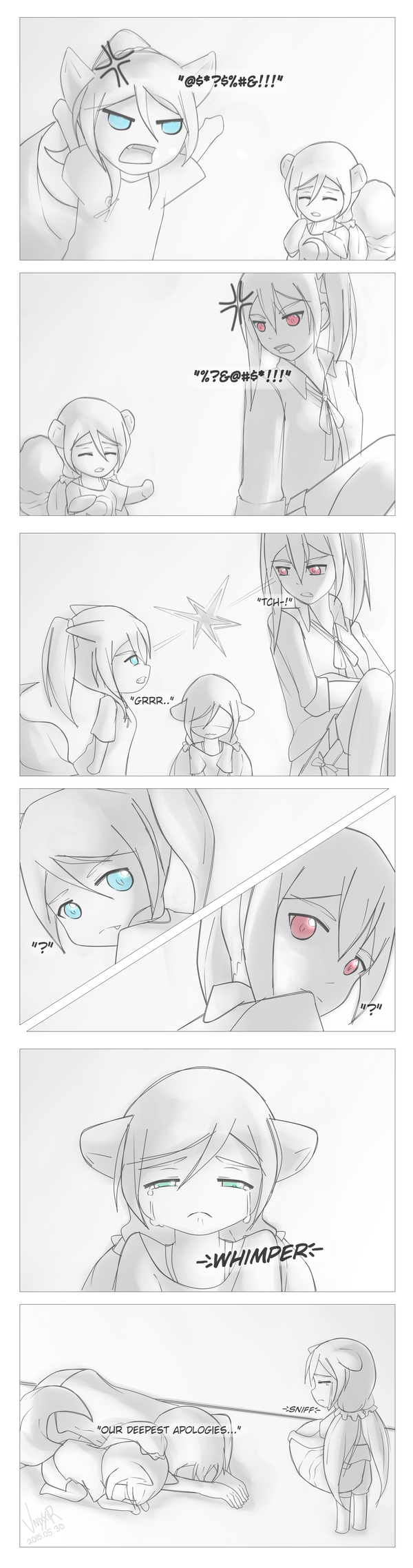 ?, anger_vein, angry, animal_ears, apologizing, arguing, ayase_eli, bowing