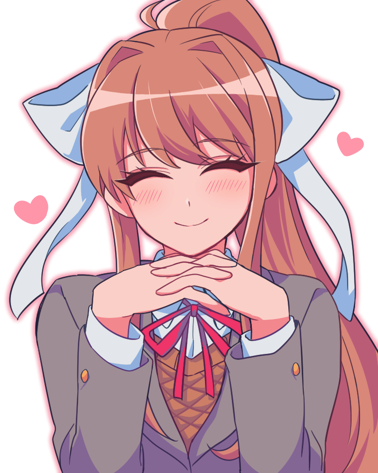 1girl, ^_^, blush, brown_hair, closed_eyes, doki_doki_literature_club, eyebrows_visible_through_hair, eyes_visible_through_hair