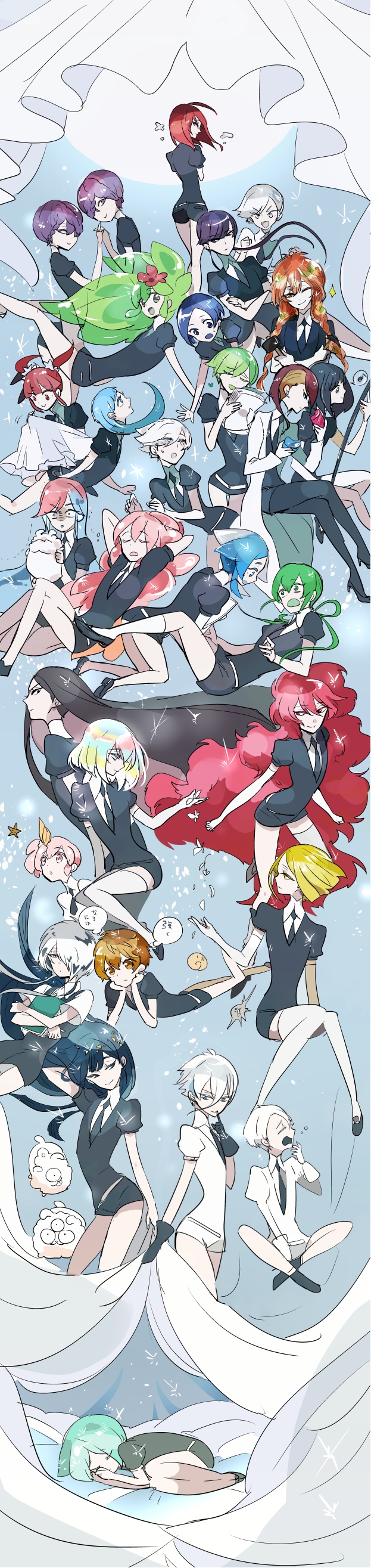 6+others, absurdres, ahoge, alexandrite_(houseki_no_kuni), amethyst_(houseki_no_kuni), androgynous, antarcticite, aqua_hair