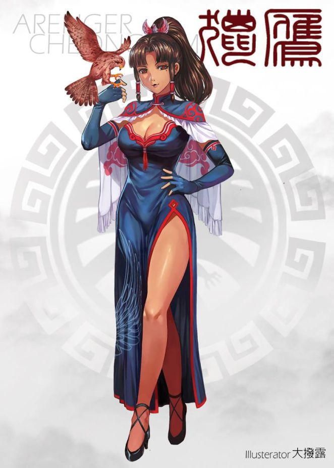 1girl, avengers:_infinity_war, bird, brown_eyes, brown_hair, capelet, china_dress, chinese_clothes