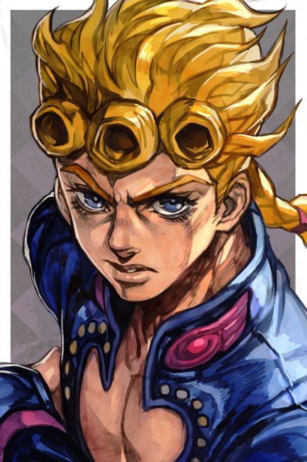 1boy, blonde_hair, blue_eyes, braid, cleavage_cutout, giorno_giovanna, hankuri, high_collar