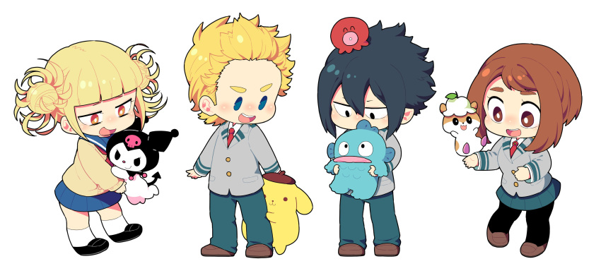 2boys, 2girls, absurdres, black_eyes, black_hair, black_legwear, blonde_hair, blue_eyes