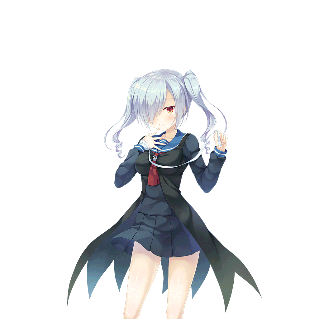 1girl, bandage, black_serafuku, blush, collarbone, grey_hair, hair_over_one_eye, long_sleeves