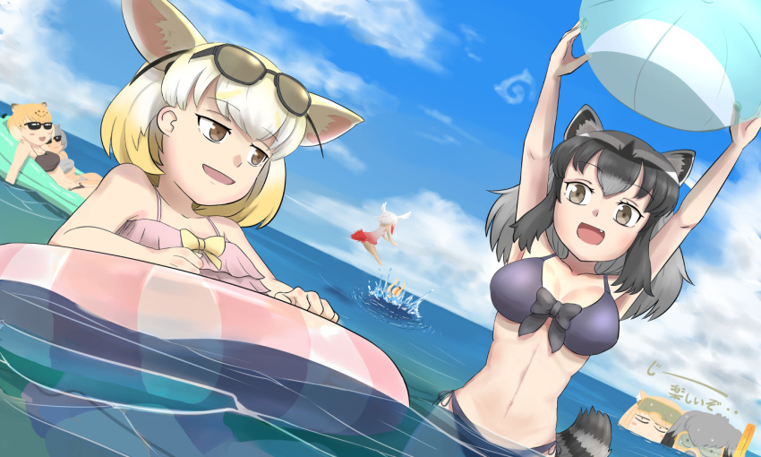 6+girls, :3, afloat, animal_ears, armpits, arms_up, ball, bangs