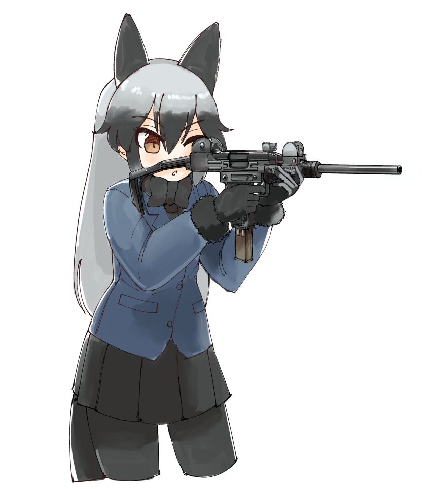 1girl, absurdres, animal_ears, black_hair, bow, bowtie, coat, cowboy_shot