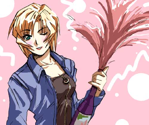 blonde_hair, green_eyes, lowres, parasite_eve, parasite_eve_ii, sigeo2000, wine