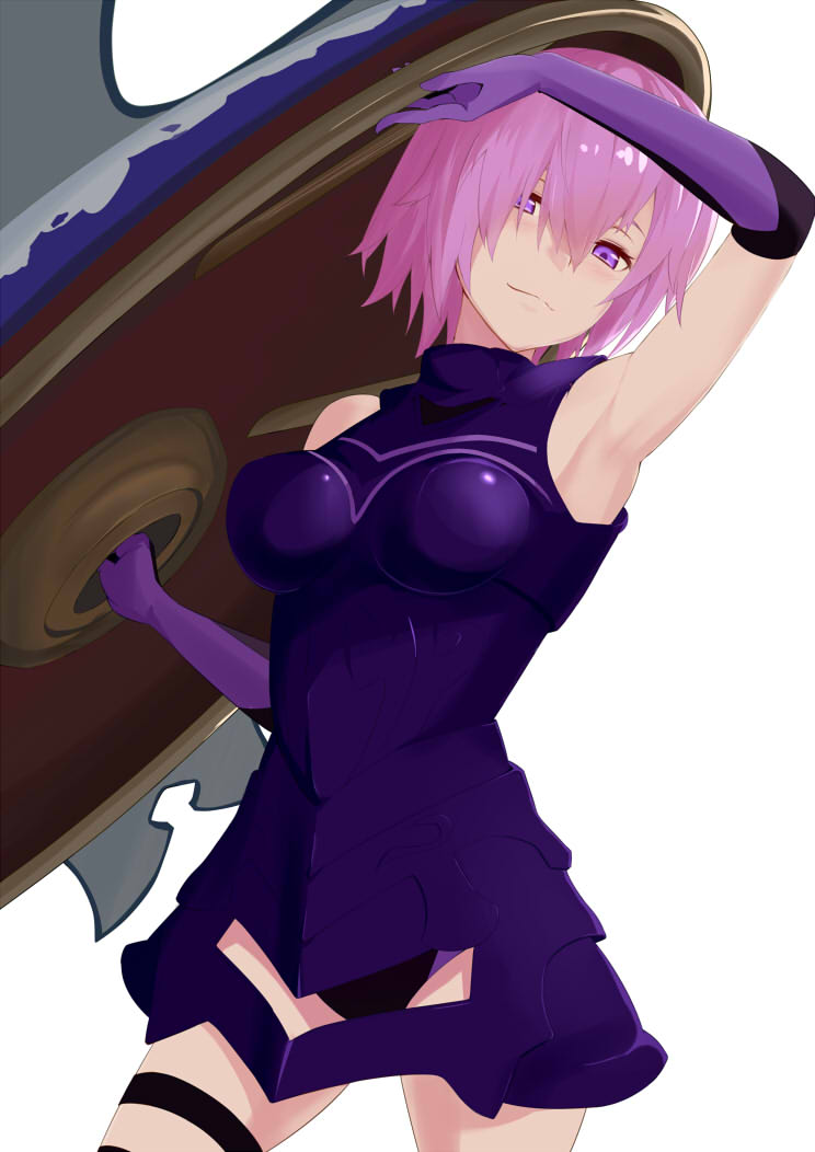 1girl, arm_up, armored_leotard, armpits, bangs, cowboy_shot, elbow_gloves, fate/grand_order