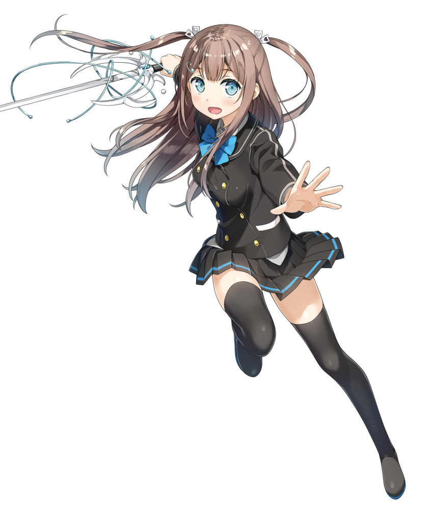 1girl, :d, ange_vierge, bangs, black_jacket, black_legwear, black_skirt, blue_eyes