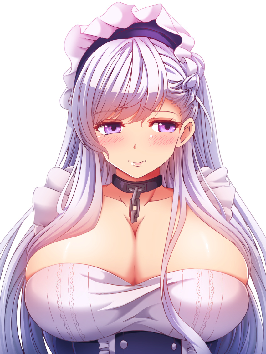 1girl, azur_lane, bangs, belfast_(azur_lane), blush, braid, breasts, chains
