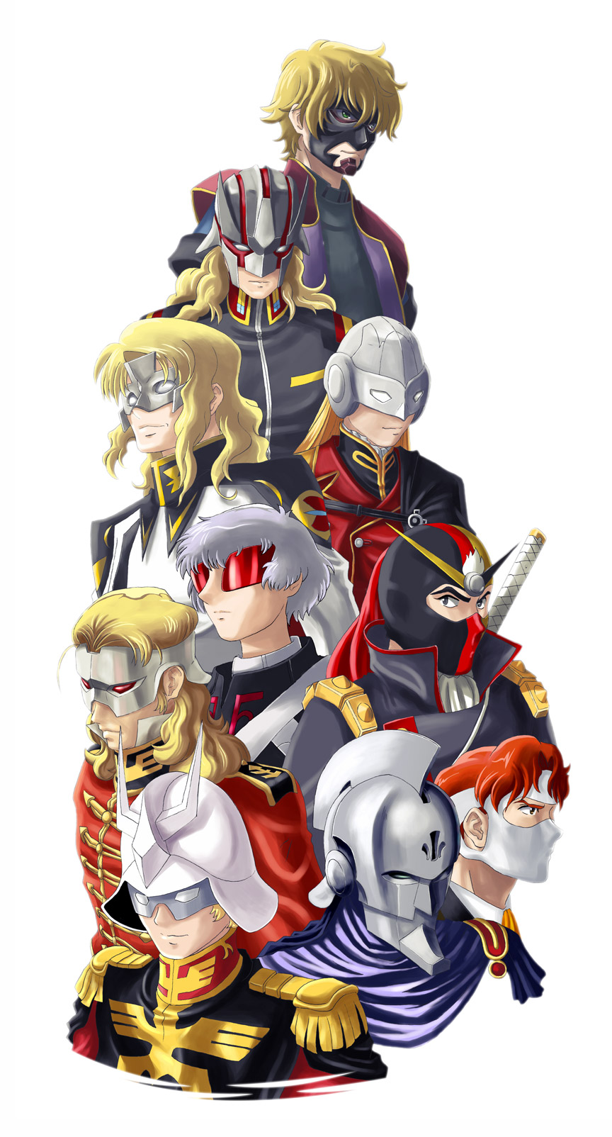 carozzo_ronah, char_aznable, chronicle_asher, epaulettes, full_frontal, g_gundam, graham_aker, gundam