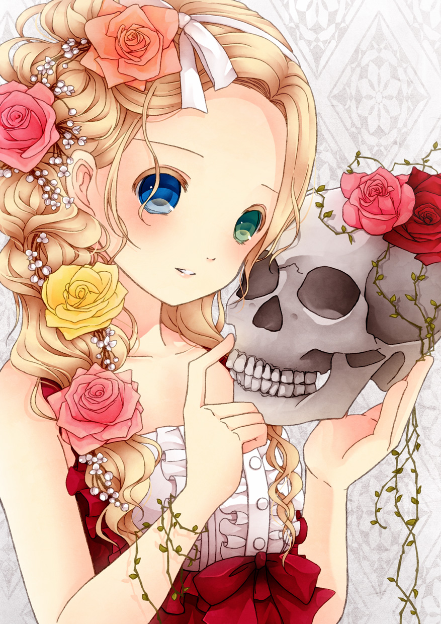 1girl, aqua_eyes, blonde_hair, blue_eyes, braid, center_frills, collarbone, commentary_request