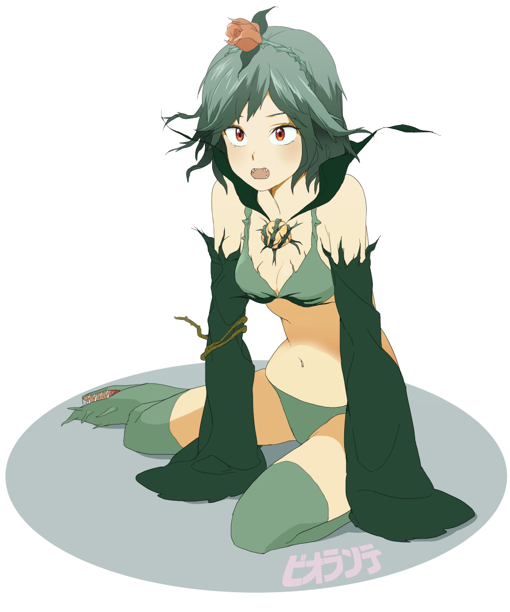 1girl, bare_shoulders, bikini, biollante, breasts, character_name, cleavage, detached_sleeves