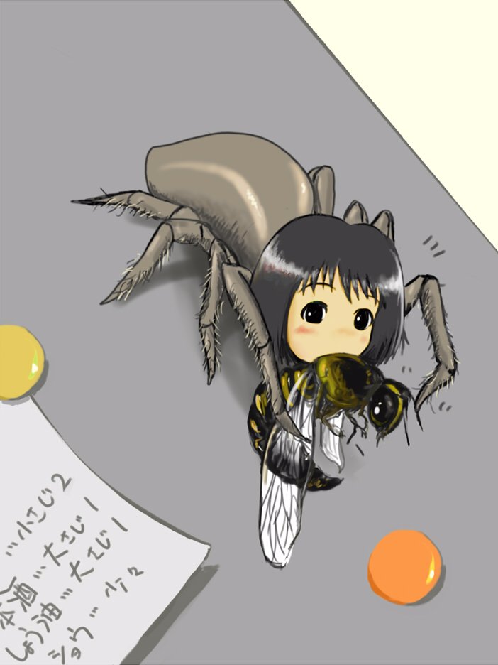 eating, monster_girl, seirei, short_hair, spider, spider_girl