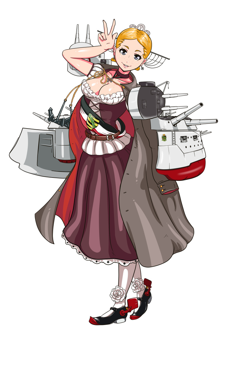 1girl, absurdres, animal_ears, blonde_hair, blue_eyes, breasts, cleavage, crest
