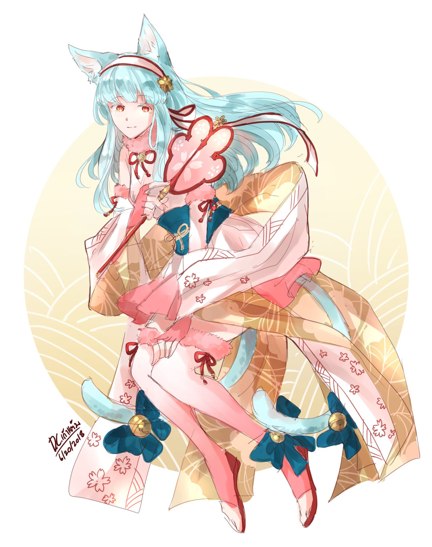 1girl, absurdres, animal_ears, bell, blue_bow, blue_hair, bow, cat_ears