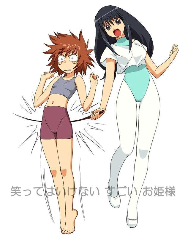 a1, barefoot, black_hair, brown_hair, jpeg_artifacts, kaleido_star, leotard, may_wong