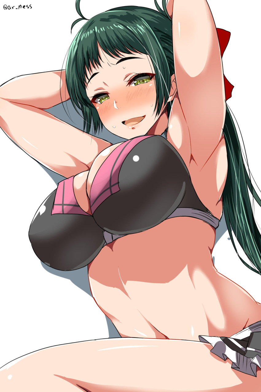 1girl, absurdres, ar_(lover_boy), arms_behind_head, arms_up, bikini, black_bikini, breasts