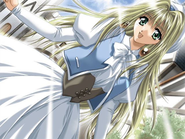 blood_royal, corset, dress, dutch_angle, game_cg, green_eyes, green_hair, hat