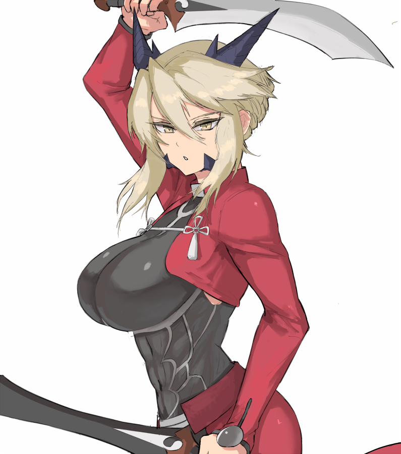1girl, archer, archer_(cosplay), arm_up, artoria_pendragon_(all), artoria_pendragon_(lancer_alter), blonde_hair, breasts