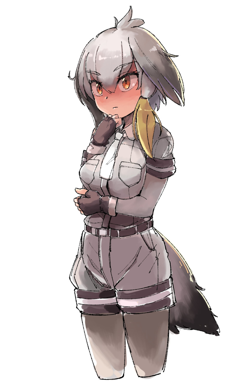 1girl, absurdres, bird_tail, bird_wings, blonde_hair, breast_pocket, collared_shirt, cowboy_shot