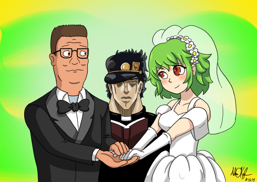 1girl, 2boys, crossover, deviantartmossington, dress, epic, formal, glasses