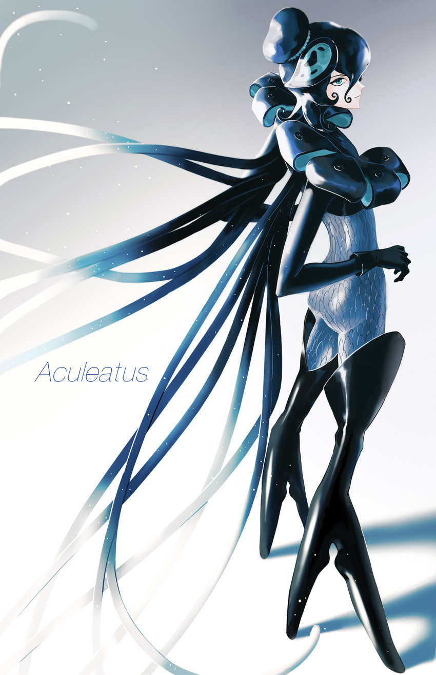 1boy, aculeatus, black_hair, character_name, gloves, green_eyes, highres, houseki_no_kuni