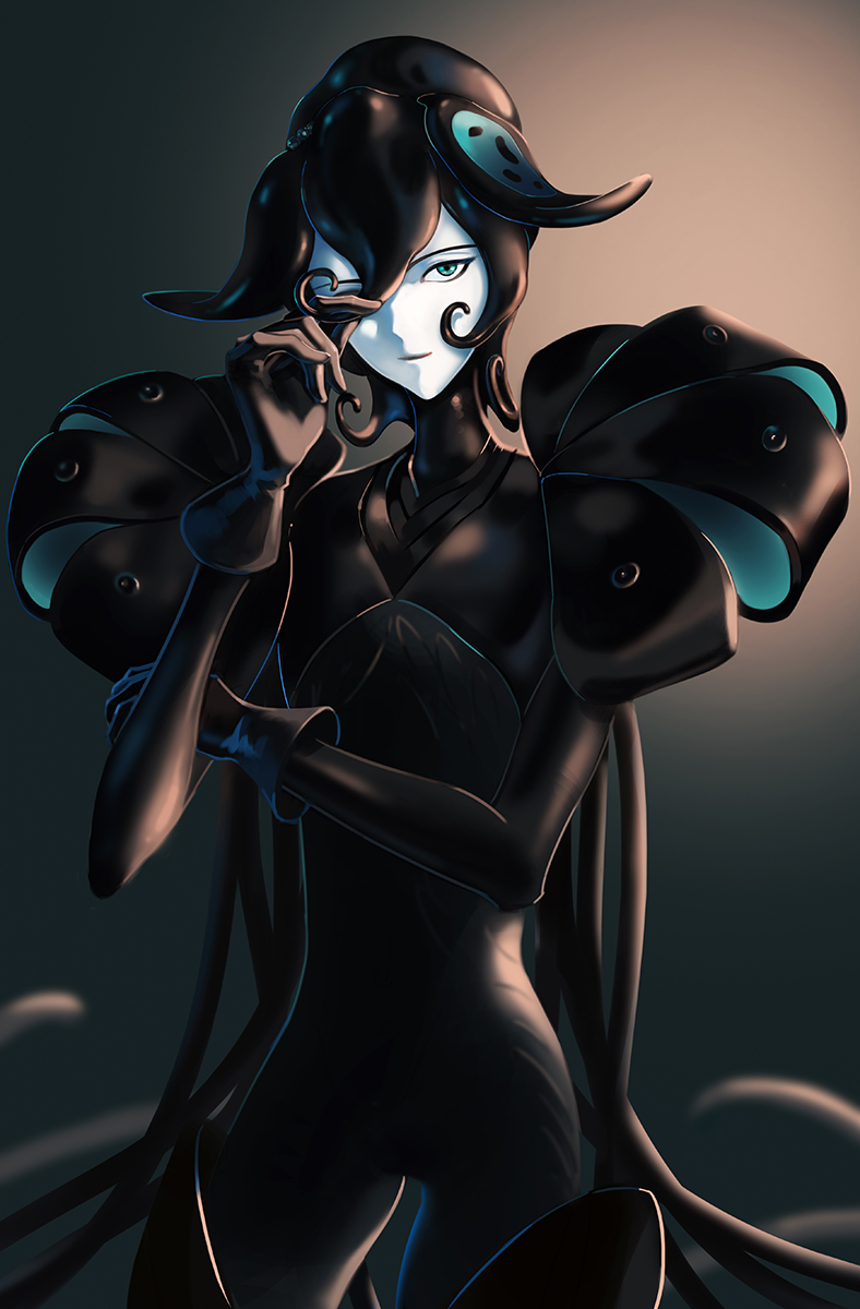 1boy, aculeatus, black_hair, gloves, green_eyes, highres, houseki_no_kuni, looking_at_viewer
