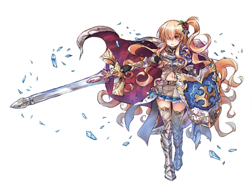 1girl, aoyuki, black_gloves, boots, bracer, cape, charlotte_(sennen_sensou_aigis), flower