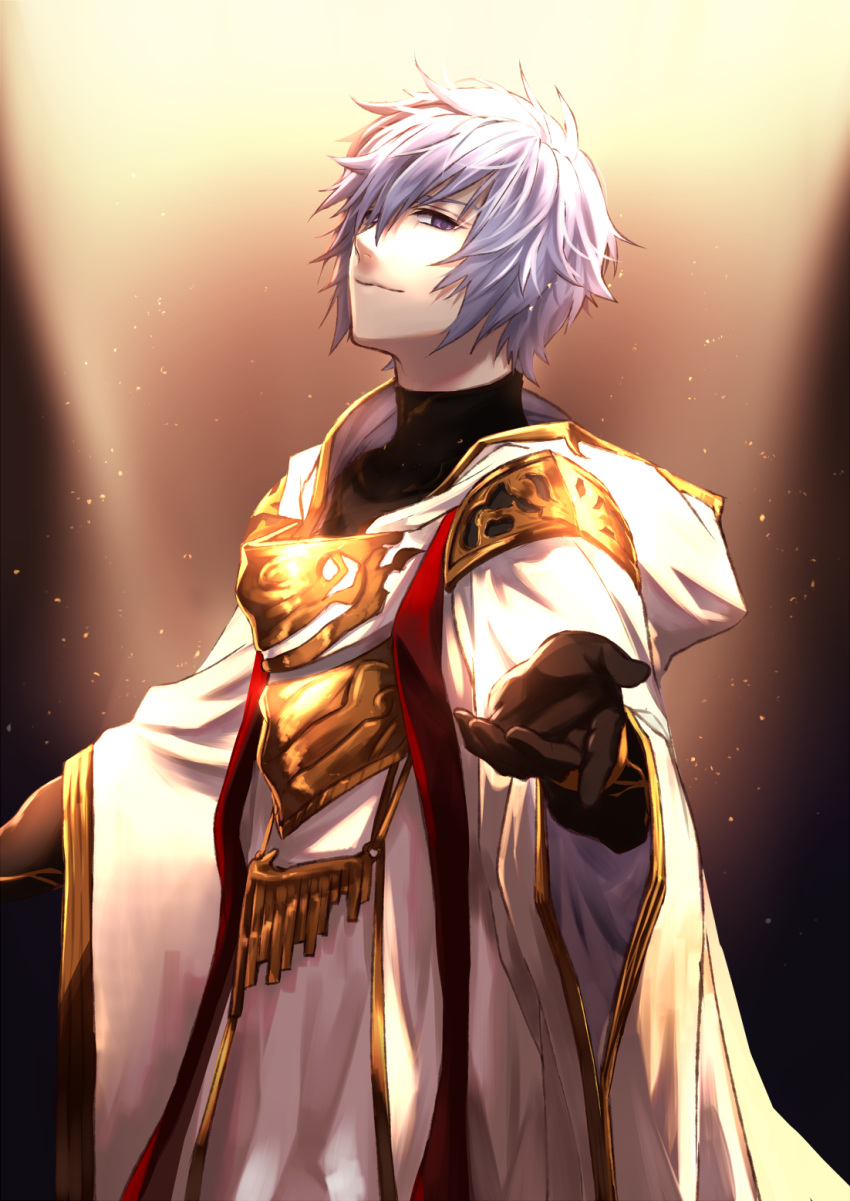 1boy, ;), black_gloves, character_request, dust_particles, gloves, granblue_fantasy, hair_between_eyes