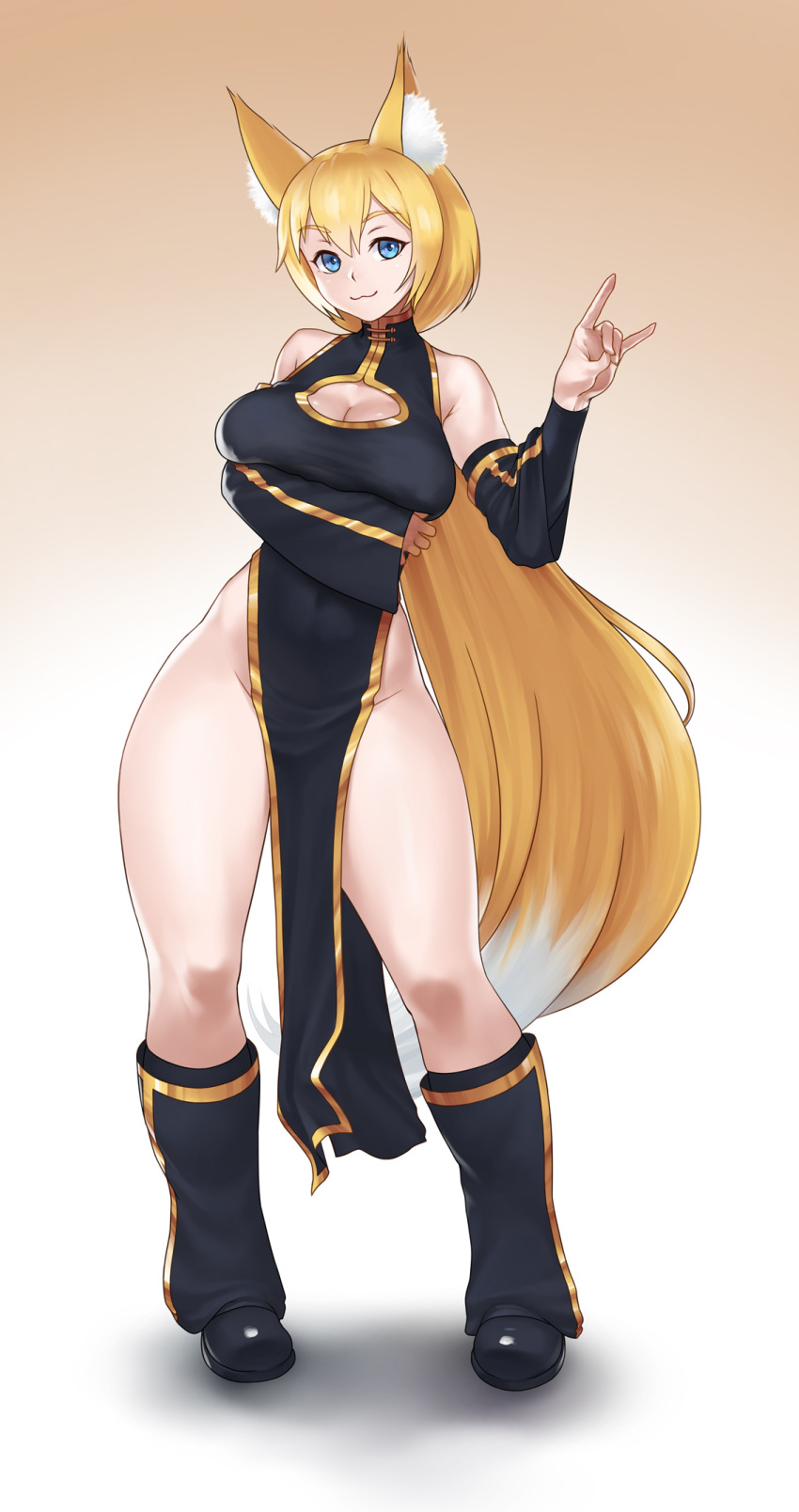 1girl, :3, alice_(flanaki), animal_ears, bare_shoulders, blonde_hair, blue_eyes, borrowed_character