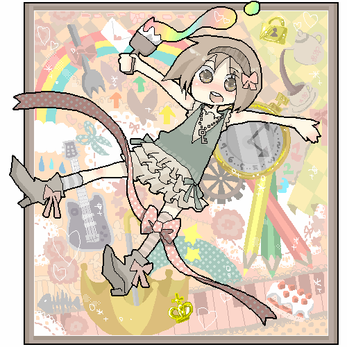 azuma_seiji, blush, bone, boots, bow, butterfly, cake, checkered
