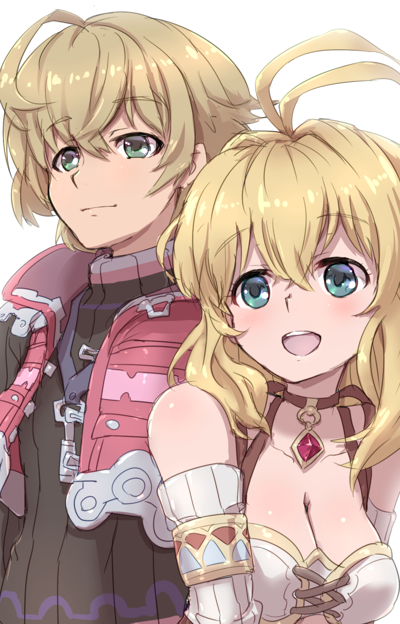 1boy, 1girl, blonde_hair, blue_eyes, breasts, fiorun, green_eyes, highres