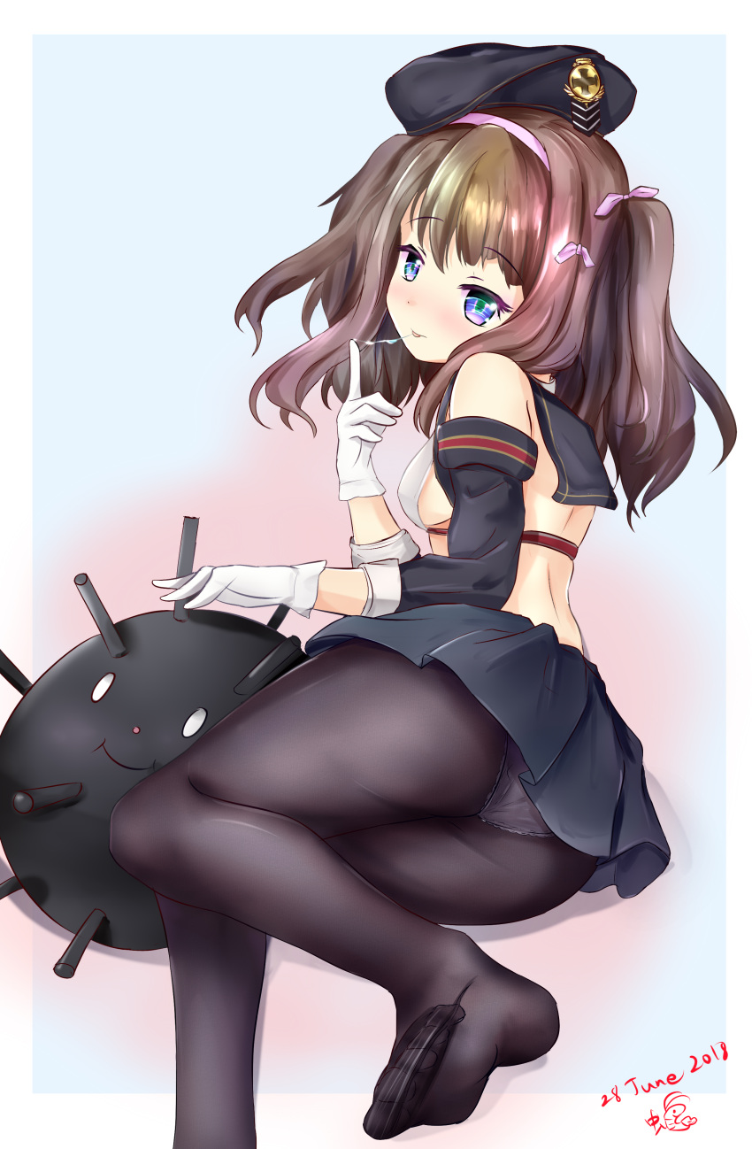 1girl, absurdres, arm_warmers, azur_lane, beret, black_legwear, breasts, brown_hair