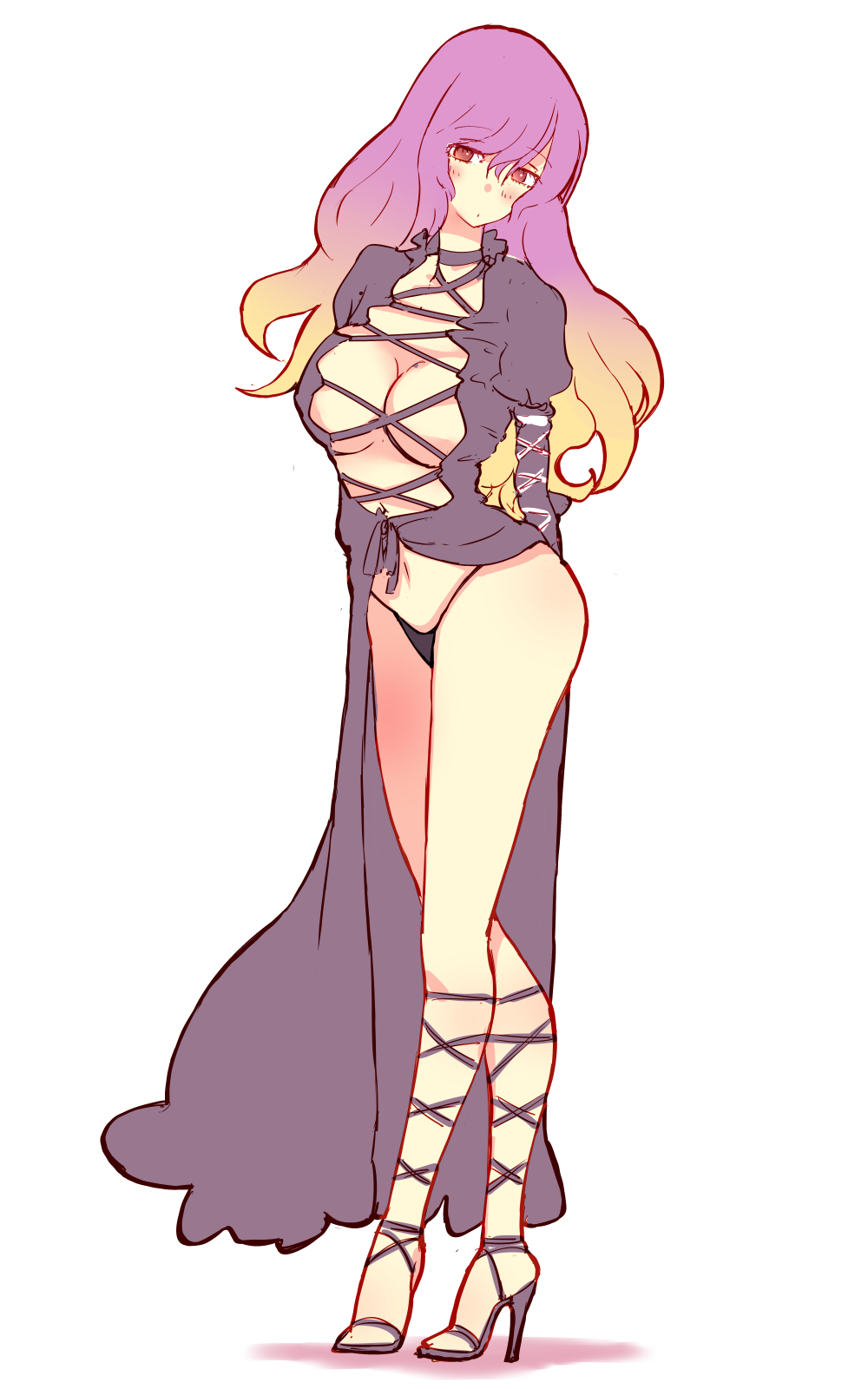 1girl, ass, black_dress, blonde_hair, breasts, cleavage, collar, commentary_request