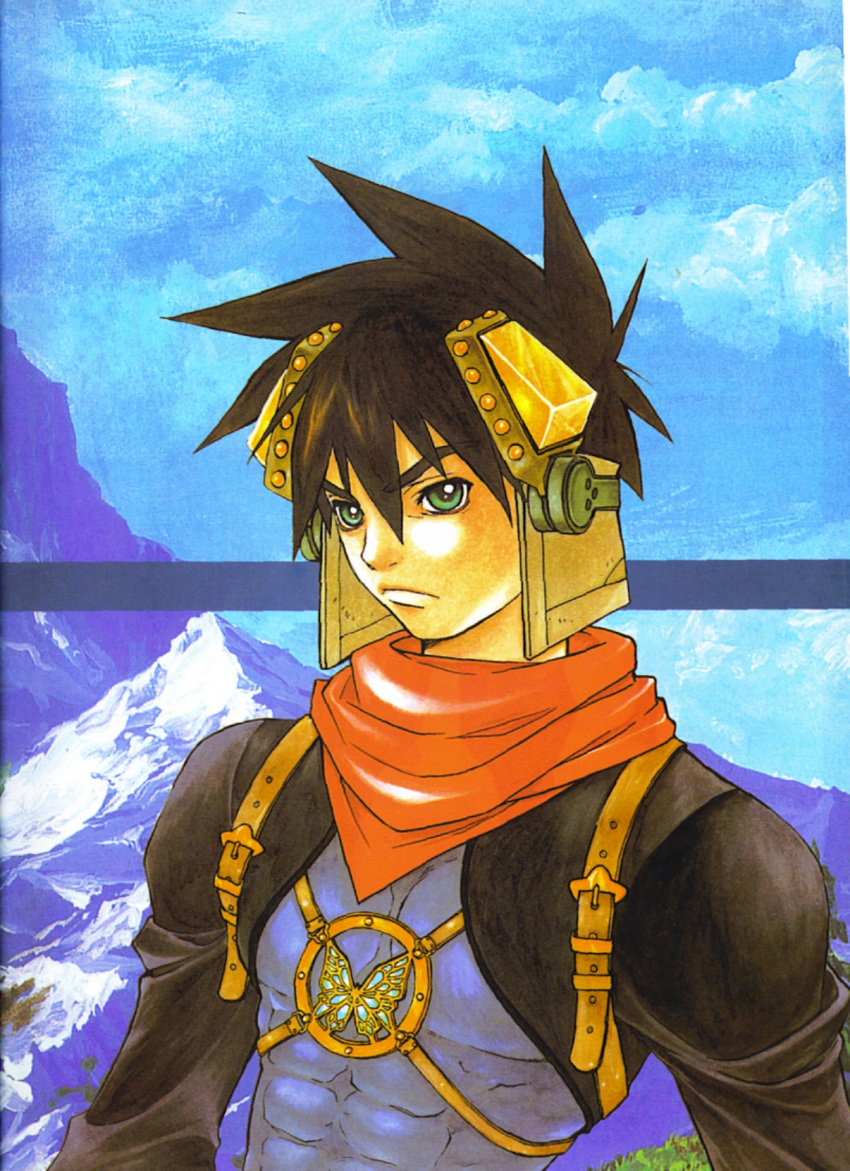 grandia, grandia_ii, highres, kanoe_youshi, male, mountain, official_art, ryudo