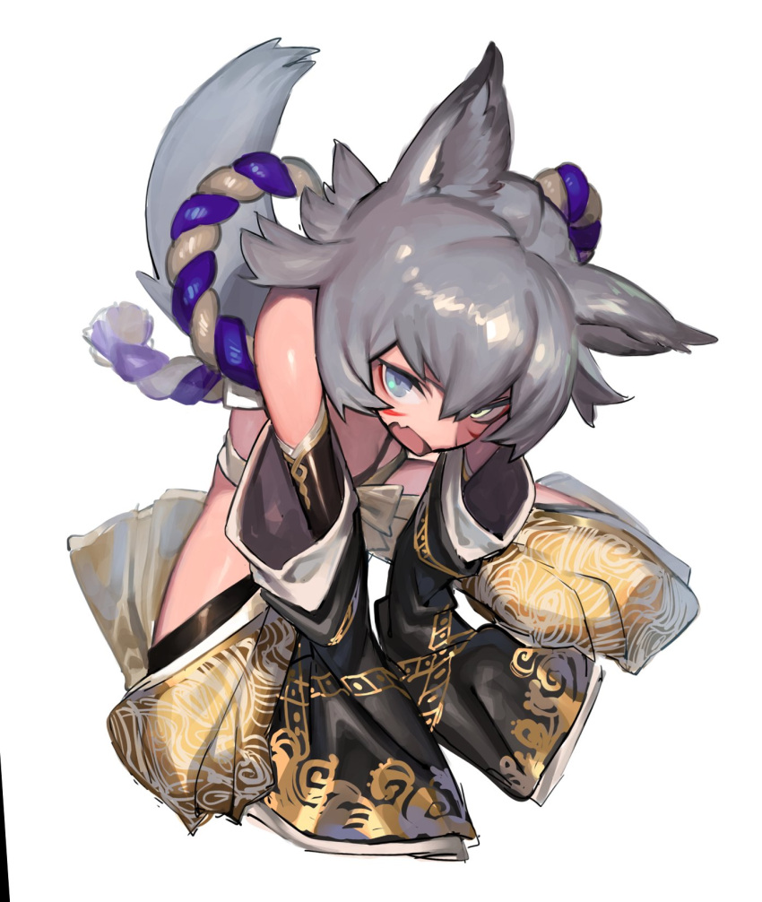 1girl, amrkdrw, animal_ears, bare_shoulders, black_panties, blue_eyes, cat_ears, cat_girl