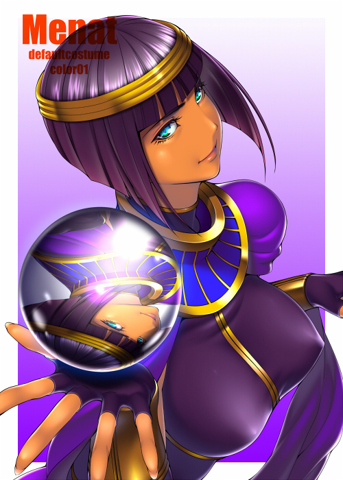1girl, bangs, blunt_bangs, bob_cut, bracelet, breasts, commentary, crystal_ball