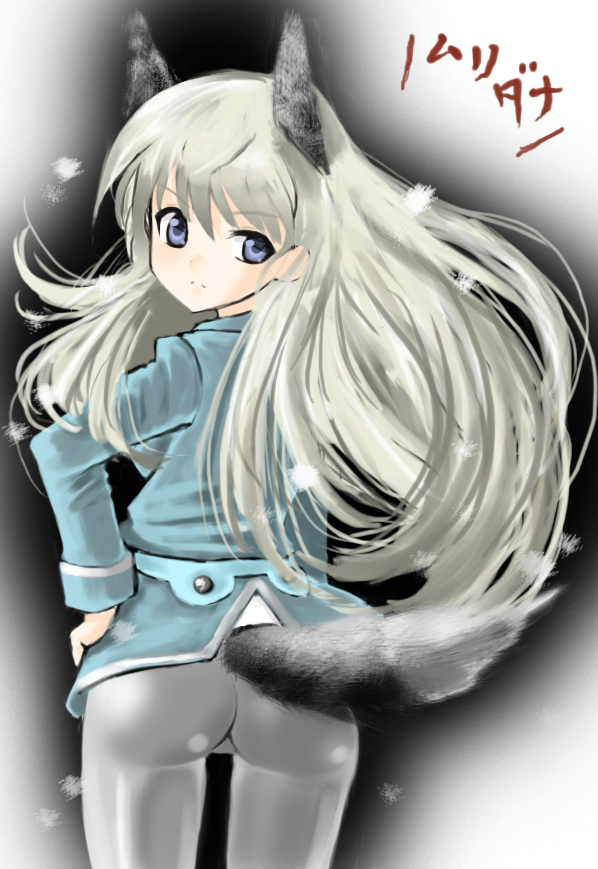 ass, bad_id, blonde_hair, blue_eyes, eila_ilmatar_juutilainen, kidanieru, long_hair, military