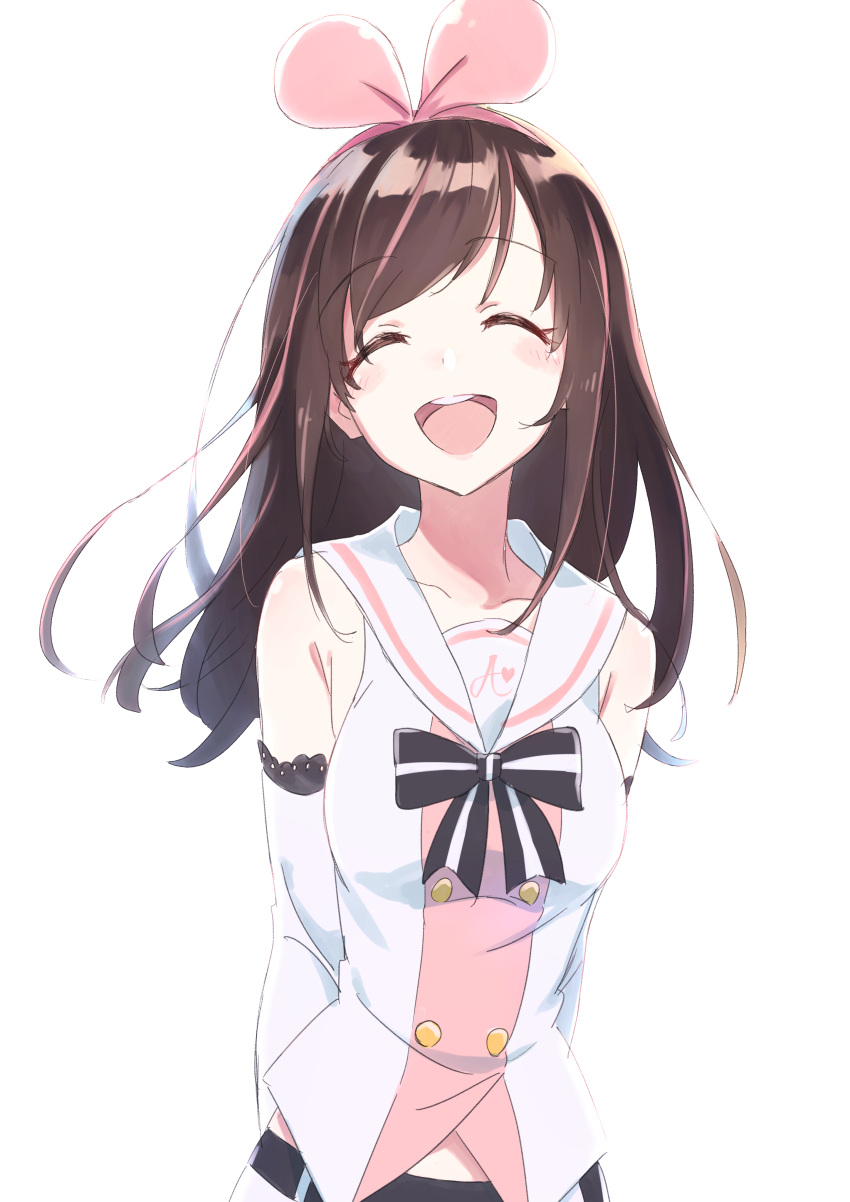 1girl, :d, a.i._channel, absurdres, arm_warmers, bangs, belt, black_bow