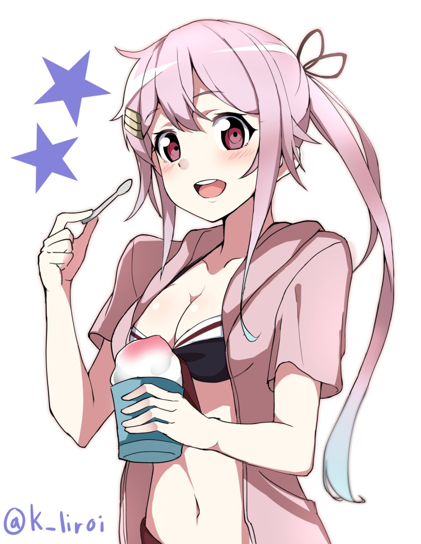 1girl, blush, breasts, eating, eyebrows_visible_through_hair, food, hair_between_eyes, hair_ornament