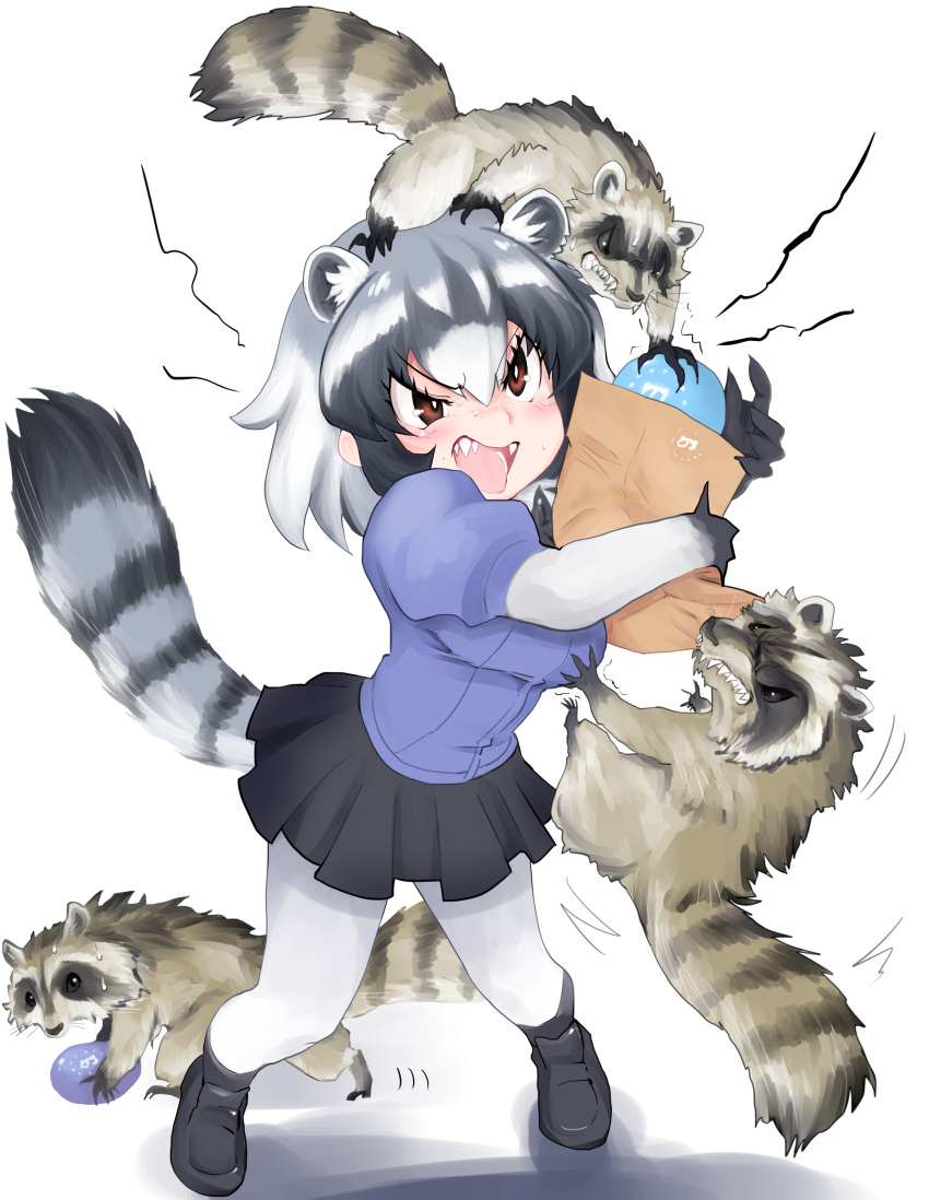 1girl, absurdres, angry, animal, animal_ears, bag, bangs, biting
