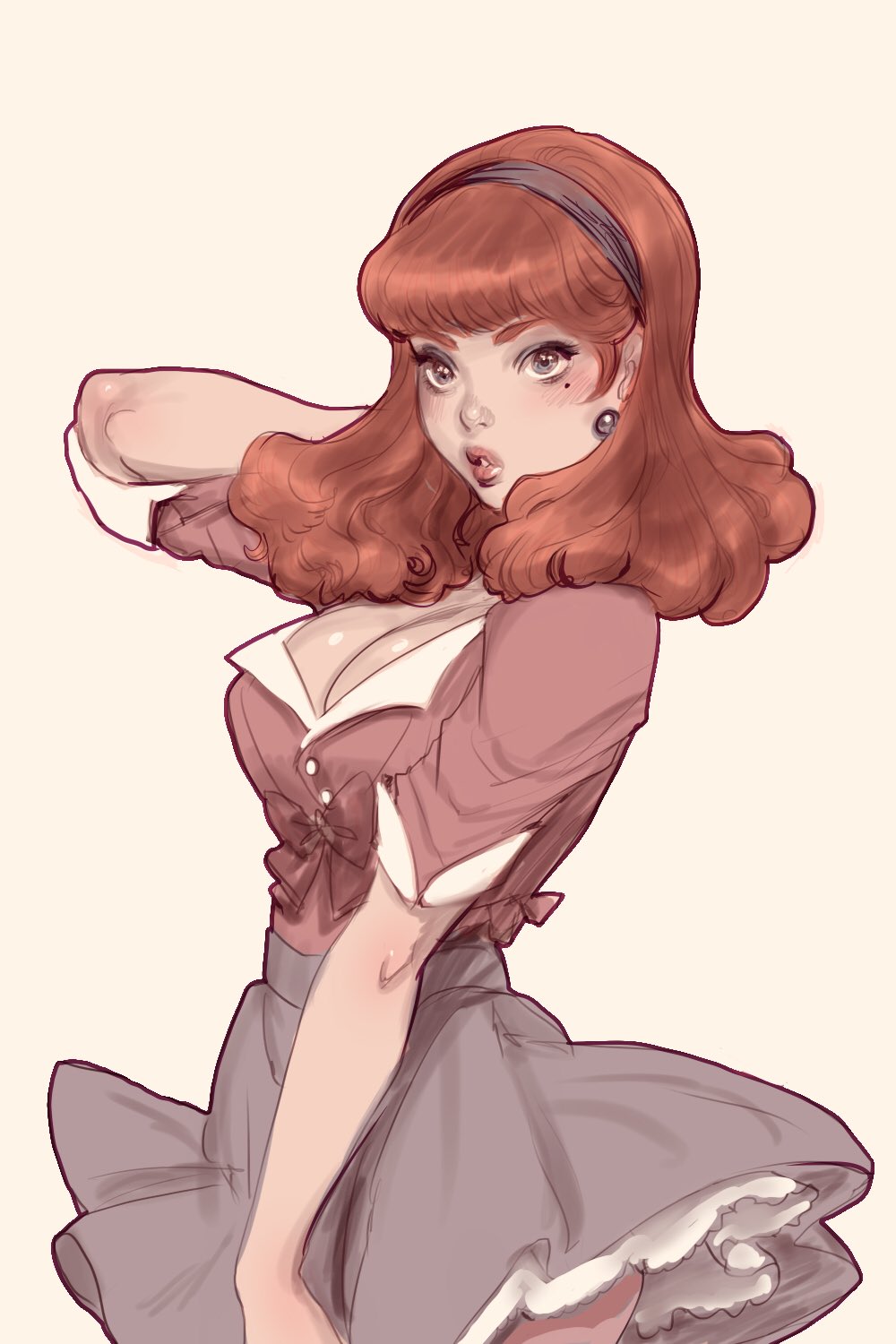 1girl, bangs, bliss_barson, blue_eyes, blunt_bangs, bow, breasts, brown_hair