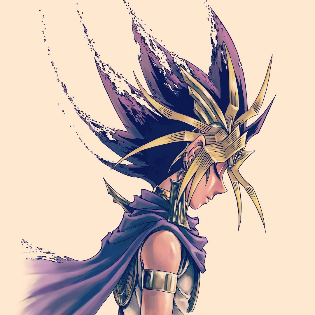 1boy, armlet, atem, blonde_hair, cape, closed_eyes, dark_skin, dark_skinned_male