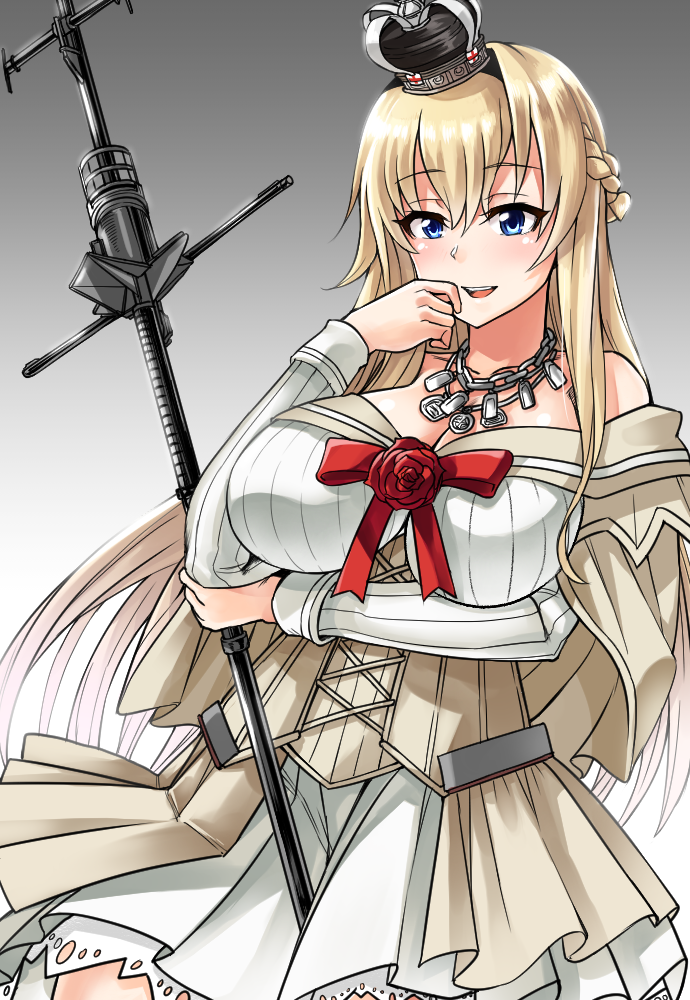 1girl, blonde_hair, blue_eyes, braid, breasts, cowboy_shot, crown, dress