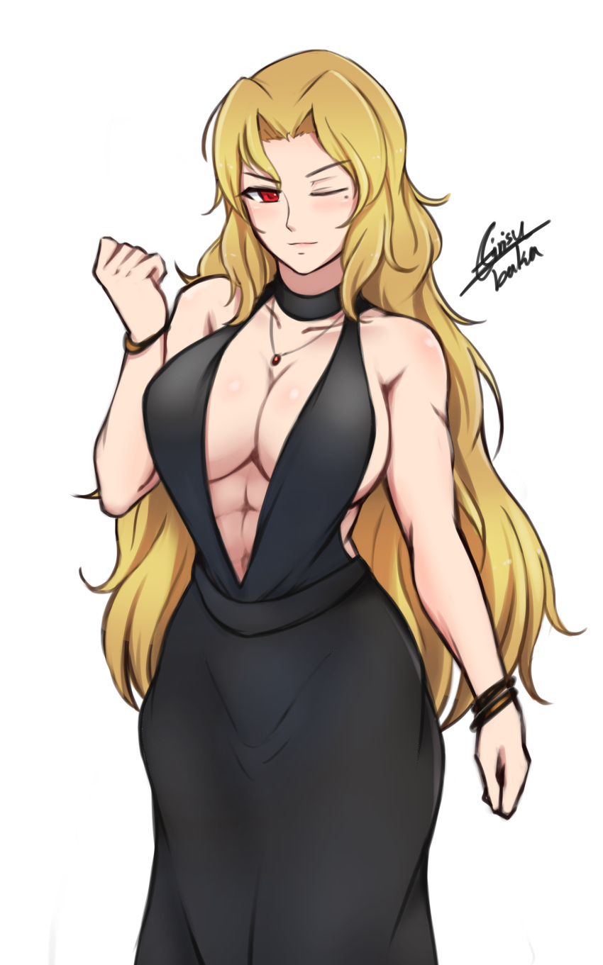 1girl, abs, absurdres, airisubaka, blonde_hair, breasts, choker, daidouji_(senran_kagura)