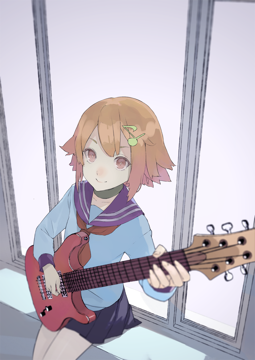 1girl, bangs, blouse, blue_sailor_collar, blue_skirt, blue_sleeve_ends, brown_eyes, brown_hair