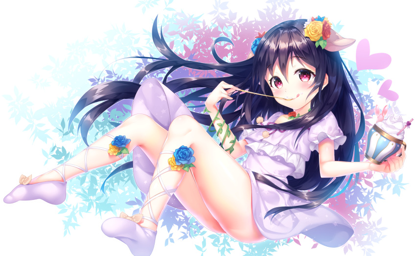 1girl, :q, alternate_hair_length, alternate_hairstyle, animal_ears, bangs, blue_flower, blue_rose